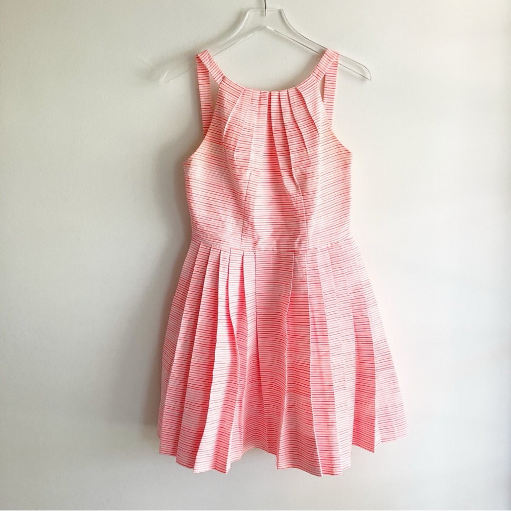 Jill Stuart 6 Dress Striped Bright Orange Pink White Pleated Sleeveless Retro